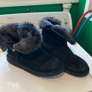 Uggs Cathie suede Women's Black Fur-Lined Boots 12 faux fur trim
